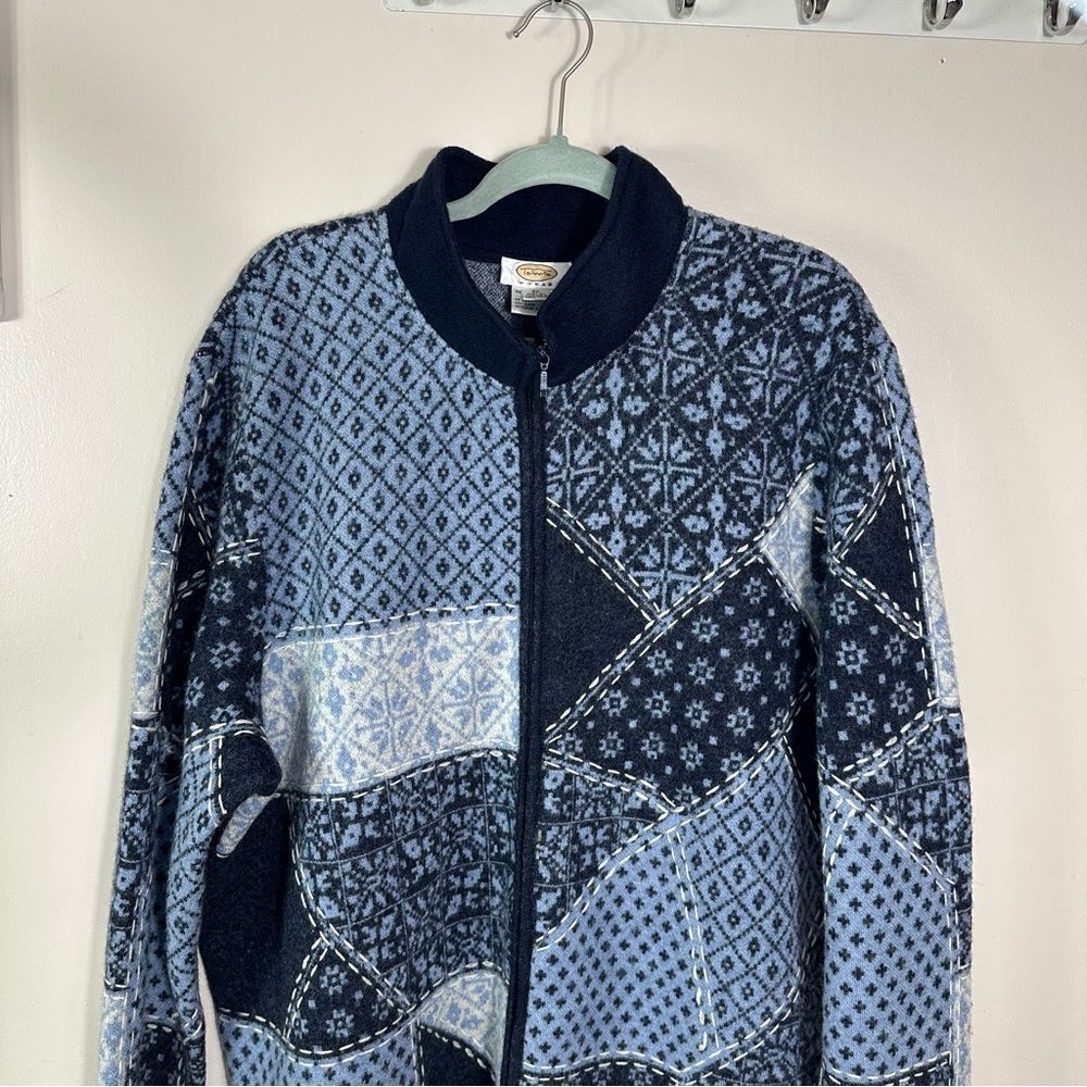 Talbots Navy and Light Blue Patchwork Bomber Jacket 100% MERINO WOOL - Picture 2 of 10